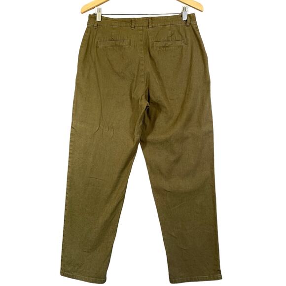 Peruvian Connection Pants Women's 8 Olive Linen Blend Taper Trousers USA Pockets - Picture 2 of 10